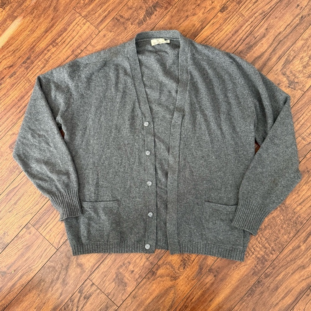 Vintage 100% Cashmere Neiman Marcus Scotland Men’s Cardigan Gray Sweater | L